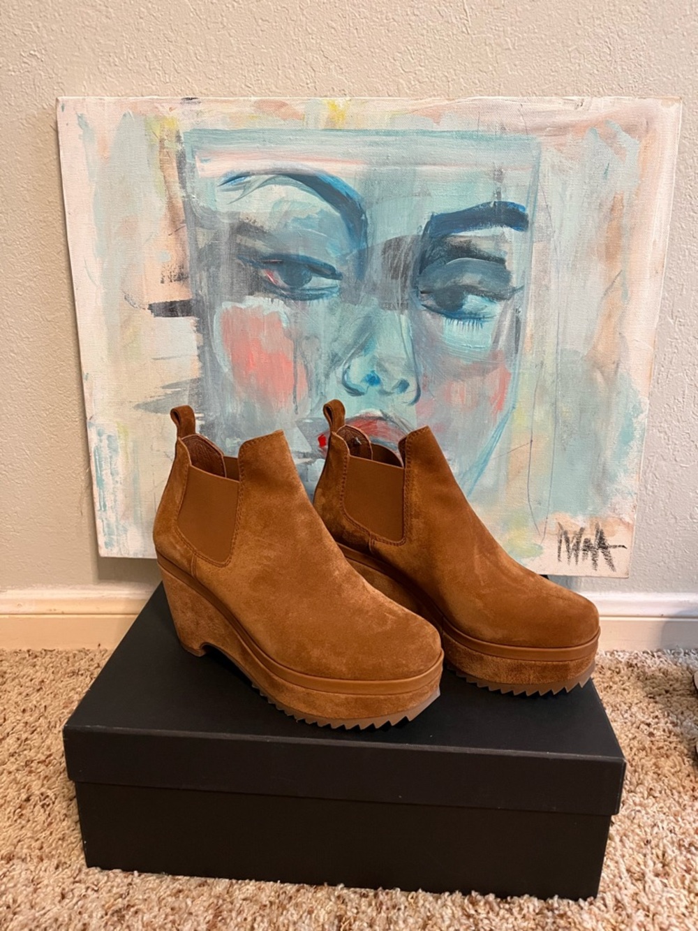 Pedro Garcia Brown Suede Platform Chelsea Booties